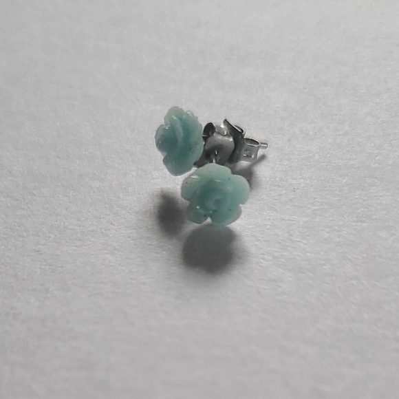 Jewelry - Light Blue Rose Sparkly Sterling Silver Stud Earrings
